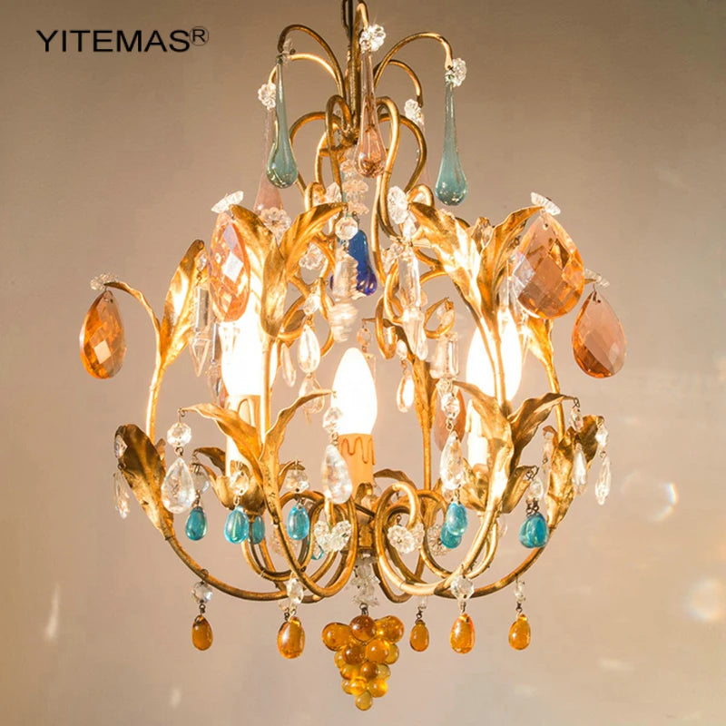 Colorful Crystal Chandelier Bohemia Lights Pink/Blue/Oganic Crystal Chandeliers In Kitchen Dining Room Hallway Entryway Bedroom