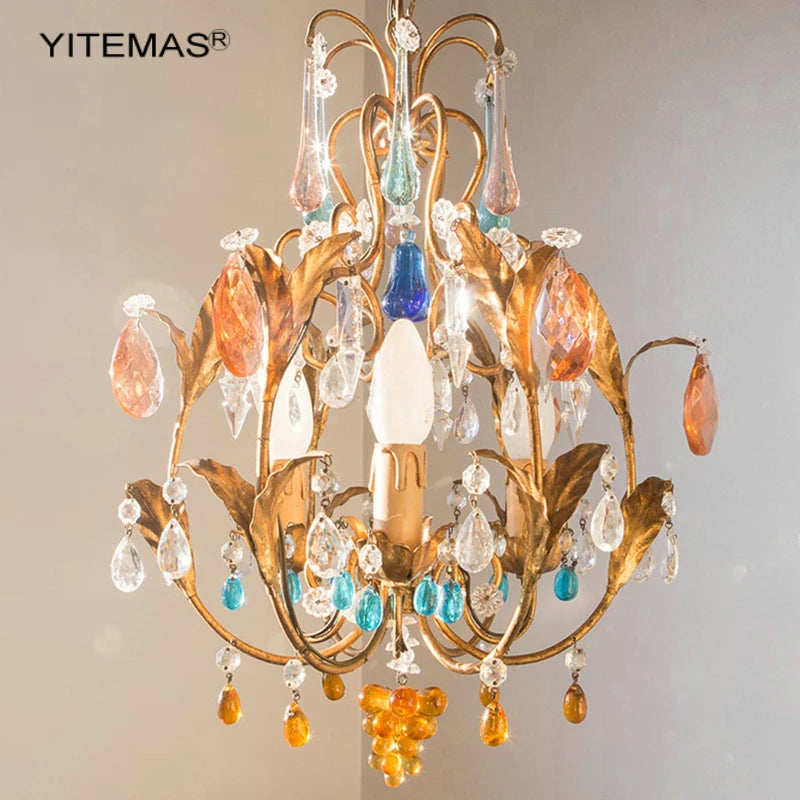 Colorful Crystal Chandelier Bohemia Lights Pink/Blue/Oganic Crystal Chandeliers In Kitchen Dining Room Hallway Entryway Bedroom
