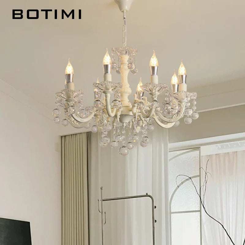 French Crystal Chandelier For Living Room Candles Vintage American Dining Room Hallway Lighting White Princess Bedroom Lustres