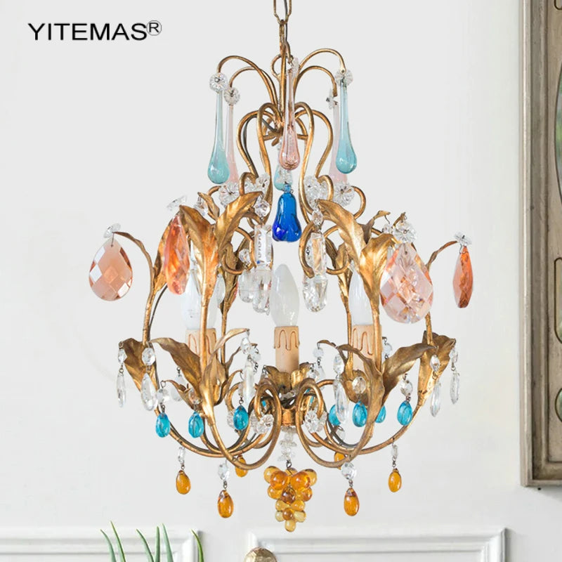 Colorful Crystal Chandelier Bohemia Lights Pink/Blue/Oganic Crystal Chandeliers In Kitchen Dining Room Hallway Entryway Bedroom