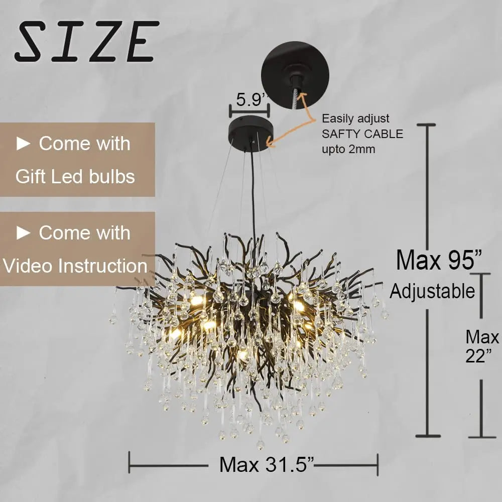 American Crystal Chandeliers Black/Gold/Chorme Ceiling Lamp for Living Room Decoration Dining Table Oval Large Pendant Light