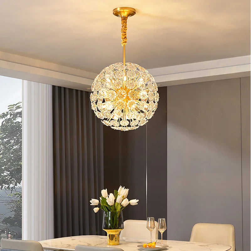 Dandelion Crystal Chandeliers Flower petal ceiling light for Living room Bedroom Restaurant Lluxury Round Ball LED Pendant Lamp