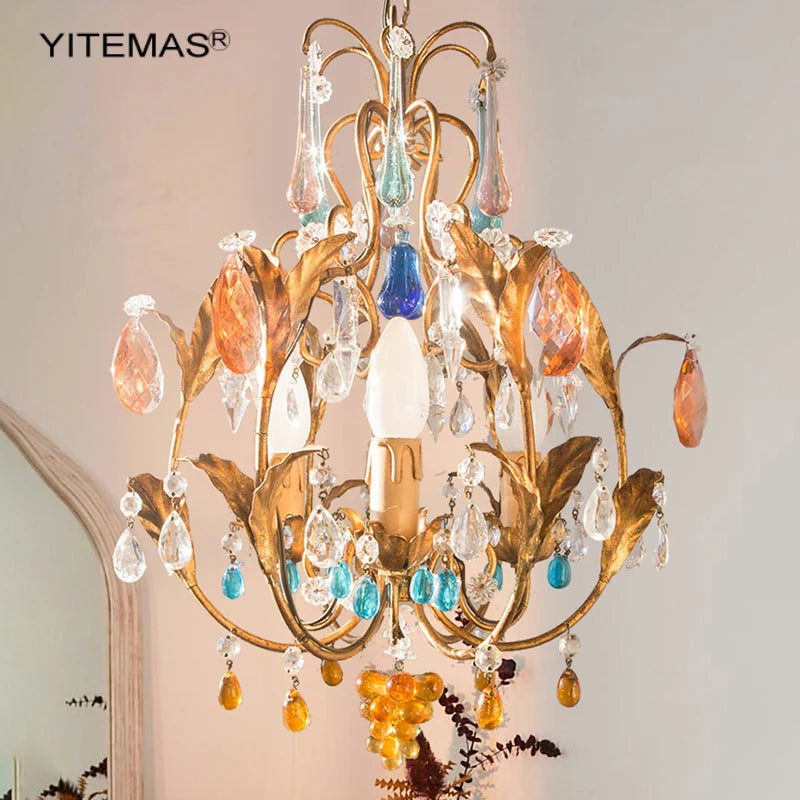 Colorful Crystal Chandelier Bohemia Lights Pink/Blue/Oganic Crystal Chandeliers In Kitchen Dining Room Hallway Entryway Bedroom