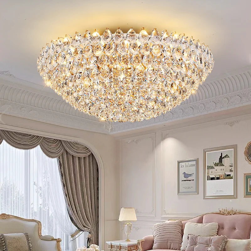 Luxury High Quality Round Golden Crystal Chandelier Living Room Bedroom Lamp French Style Luxury Atmosphere New Restaurant Lamp