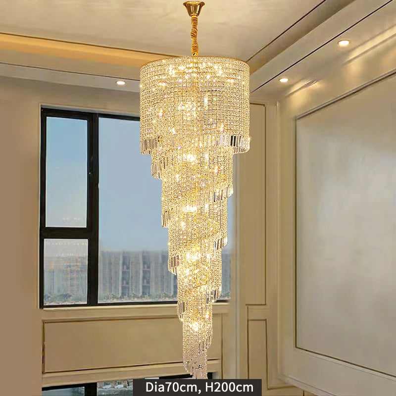Long Crystal Chandelier For Staircase Creative Hanging Lamp Luxury Led Home Decor Lighting Fixture Modern Gold Lobby Lustre