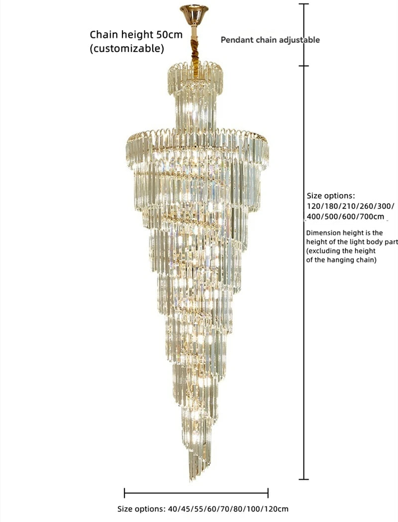 Loft Crystal Ceiling Chandelier For Staircase Living Room Modern Luxury Hall Large Crystal Chandeliers For High Ceiling Stairway