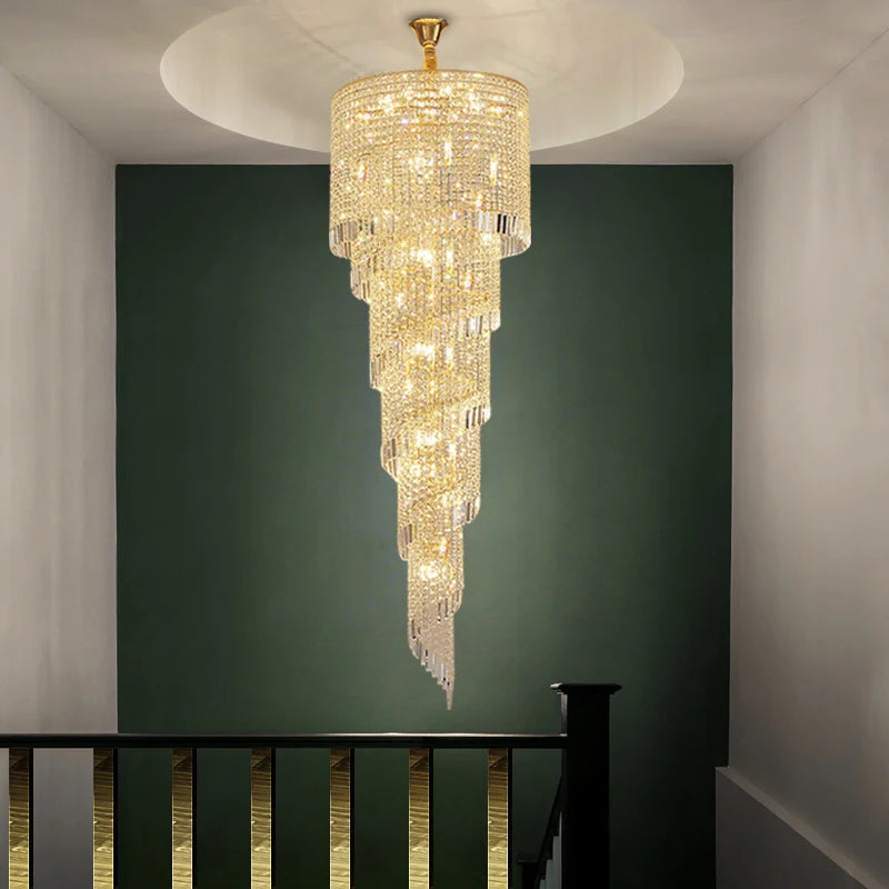 Long Crystal Chandelier For Staircase Creative Hanging Lamp Luxury Led Home Decor Lighting Fixture Modern Gold Lobby Lustre