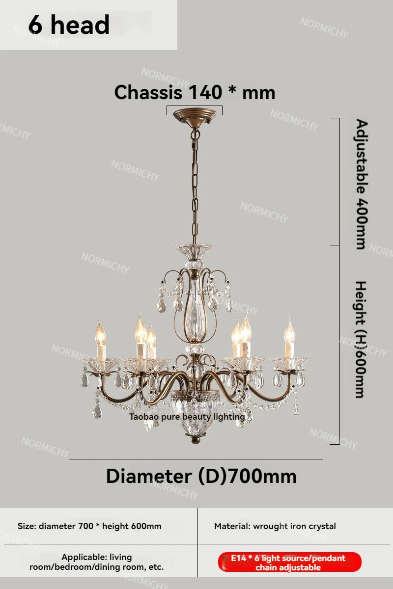French Crystal Chandelier Retro Light Luxury Living Room Main Light 2025 New Candle High-End Dining Room Bedroom Light