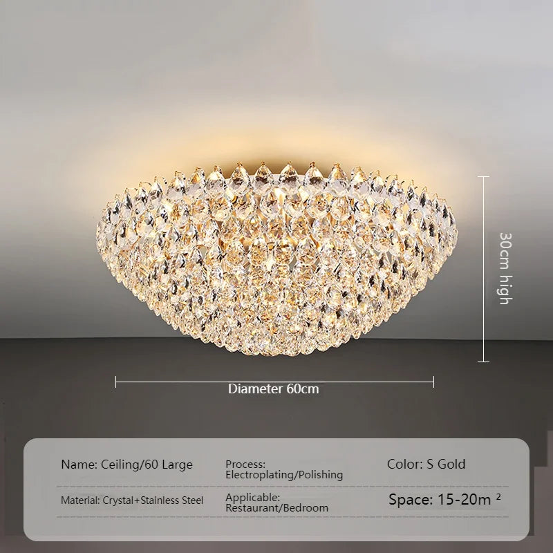 Luxury High Quality Round Golden Crystal Chandelier Living Room Bedroom Lamp French Style Luxury Atmosphere New Restaurant Lamp