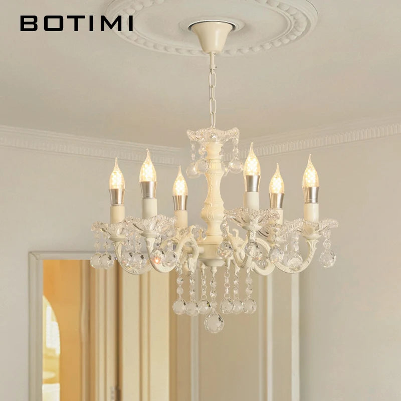 French Crystal Chandelier For Living Room Candles Vintage American Dining Room Hallway Lighting White Princess Bedroom Lustres