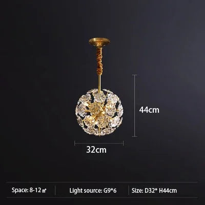 Dandelion Crystal Chandeliers Flower petal ceiling light for Living room Bedroom Restaurant Lluxury Round Ball LED Pendant Lamp