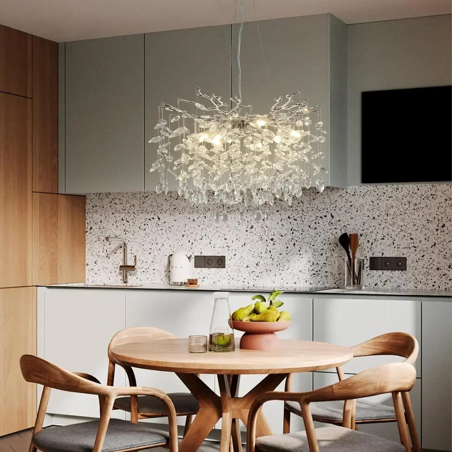 Modern Chrome Crystal Ceiling Chandelier Round Branch Crystal Chandeliers For Dining Living Room Bedroom Kitchen Fixture