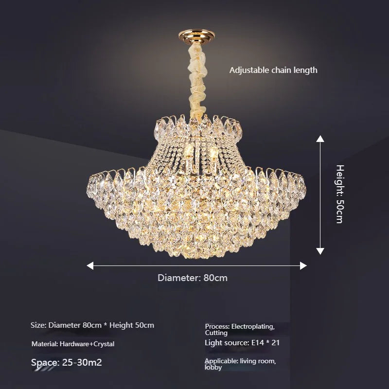 Luxury High Quality Round Golden Crystal Chandelier Living Room Bedroom Lamp French Style Luxury Atmosphere New Restaurant Lamp