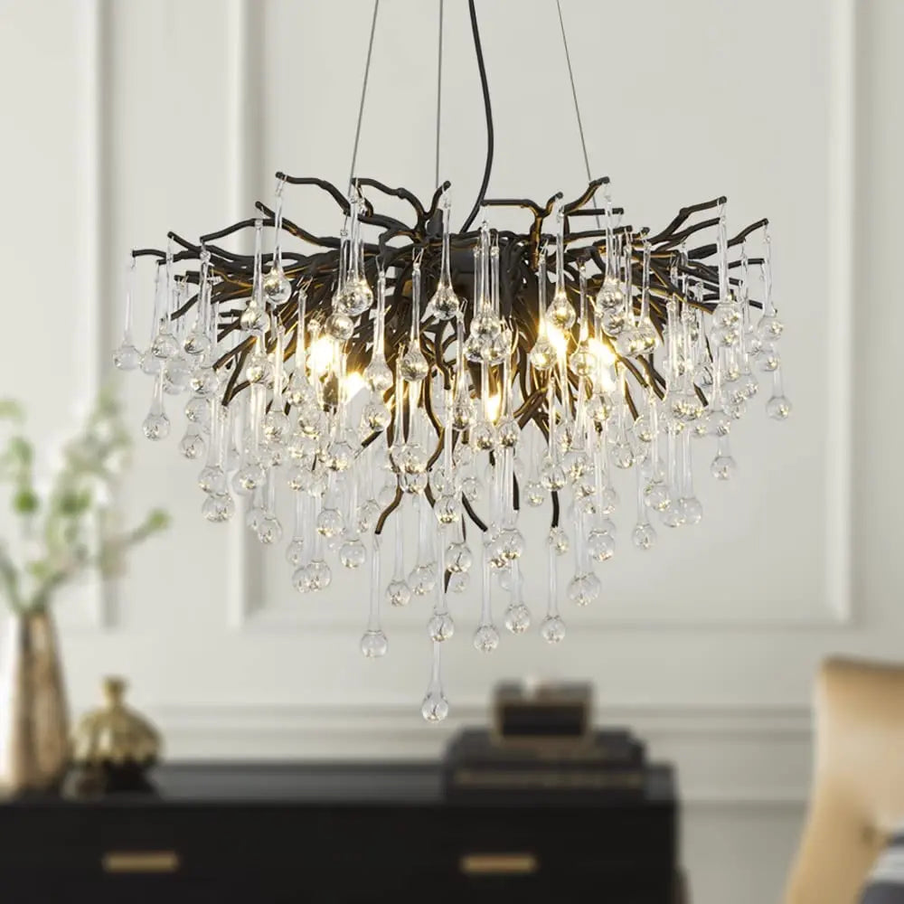 American Crystal Chandeliers Black/Gold/Chorme Ceiling Lamp for Living Room Decoration Dining Table Oval Large Pendant Light