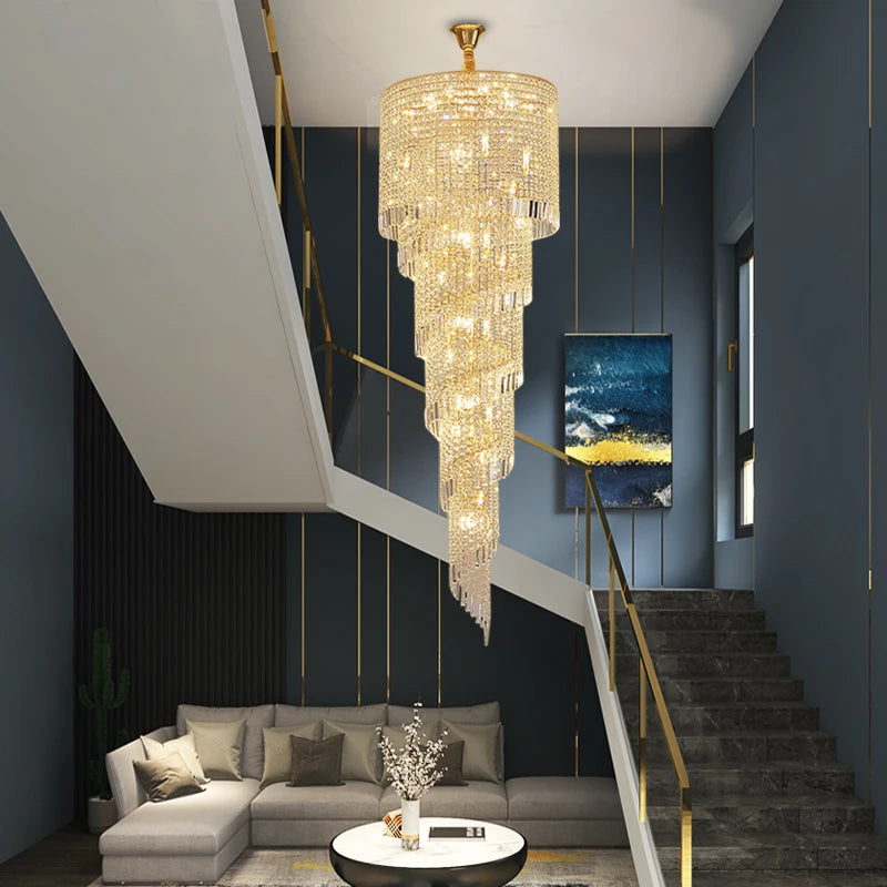 Long Crystal Chandelier For Staircase Creative Hanging Lamp Luxury Led Home Decor Lighting Fixture Modern Gold Lobby Lustre