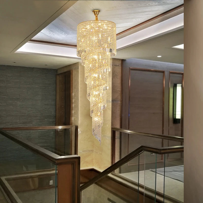 Long Crystal Chandelier For Staircase Creative Hanging Lamp Luxury Led Home Decor Lighting Fixture Modern Gold Lobby Lustre