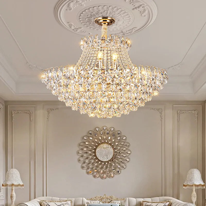 Luxury High Quality Round Golden Crystal Chandelier Living Room Bedroom Lamp French Style Luxury Atmosphere New Restaurant Lamp