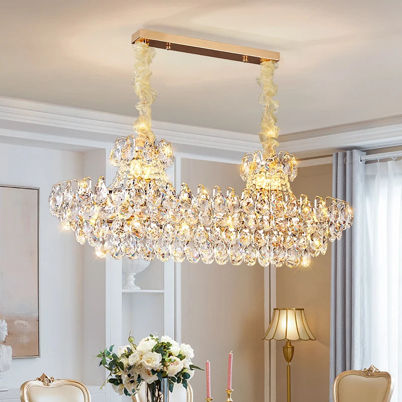 Luxury High Quality Round Golden Crystal Chandelier Living Room Bedroom Lamp French Style Luxury Atmosphere New Restaurant Lamp