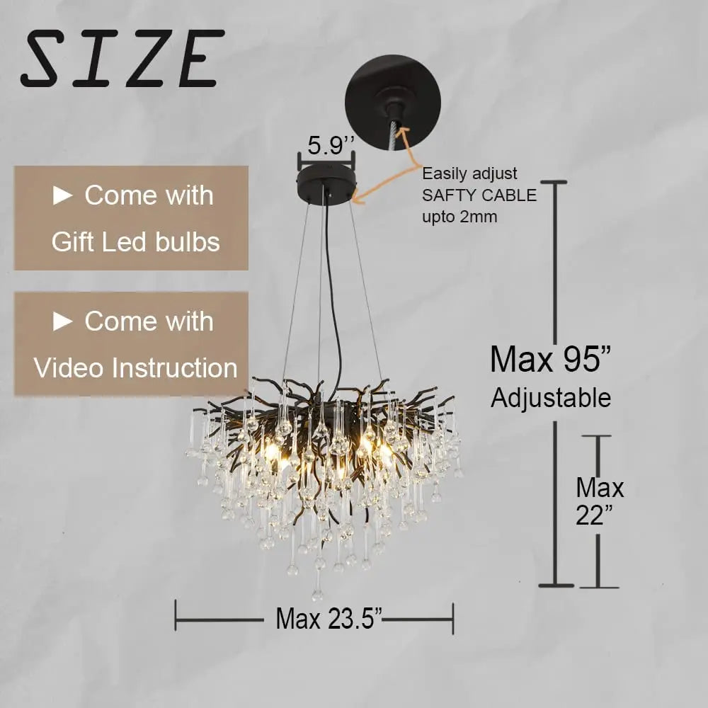 American Crystal Chandeliers Black/Gold/Chorme Ceiling Lamp for Living Room Decoration Dining Table Oval Large Pendant Light
