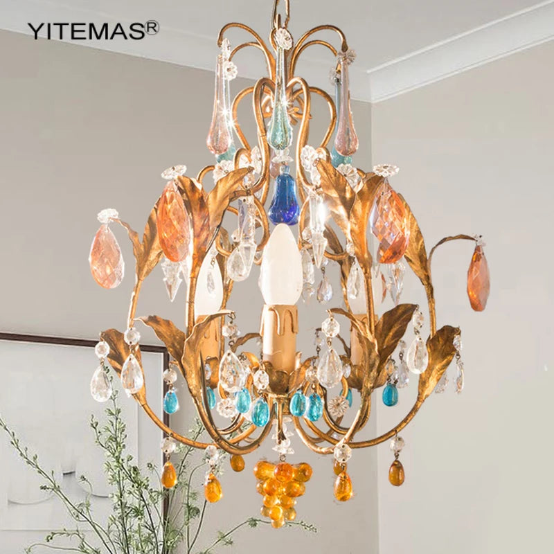 Colorful Crystal Chandelier Bohemia Lights Pink/Blue/Oganic Crystal Chandeliers In Kitchen Dining Room Hallway Entryway Bedroom