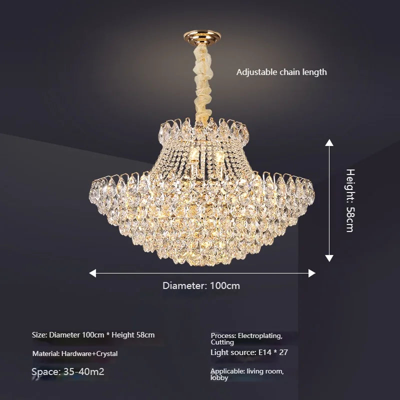 Luxury High Quality Round Golden Crystal Chandelier Living Room Bedroom Lamp French Style Luxury Atmosphere New Restaurant Lamp