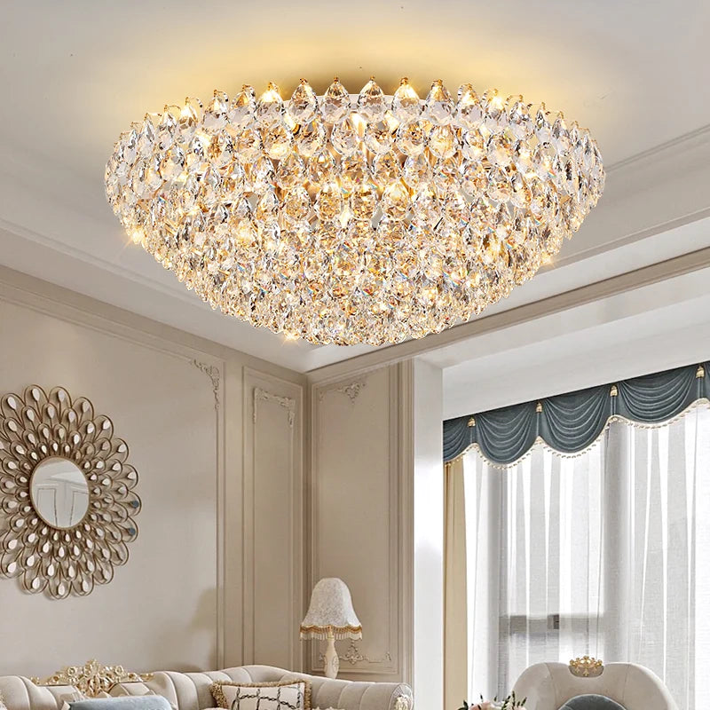 Luxury High Quality Round Golden Crystal Chandelier Living Room Bedroom Lamp French Style Luxury Atmosphere New Restaurant Lamp