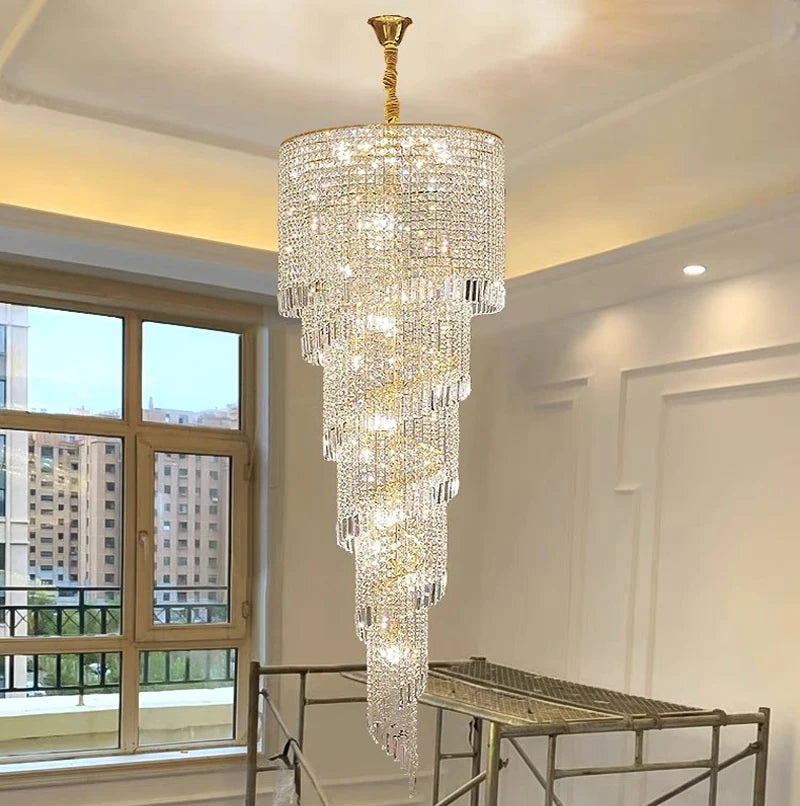Long Crystal Chandelier For Staircase Creative Hanging Lamp Luxury Led Home Decor Lighting Fixture Modern Gold Lobby Lustre