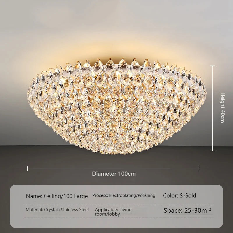 Luxury High Quality Round Golden Crystal Chandelier Living Room Bedroom Lamp French Style Luxury Atmosphere New Restaurant Lamp