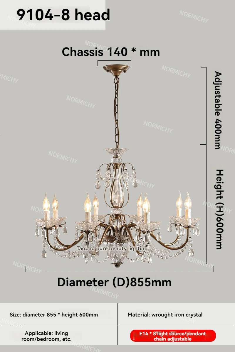French Crystal Chandelier Retro Light Luxury Living Room Main Light 2025 New Candle High-End Dining Room Bedroom Light