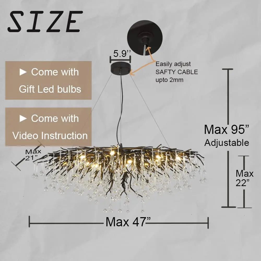 American Crystal Chandeliers Black/Gold/Chorme Ceiling Lamp for Living Room Decoration Dining Table Oval Large Pendant Light
