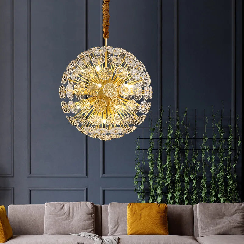 Dandelion Crystal Chandeliers Flower petal ceiling light for Living room Bedroom Restaurant Lluxury Round Ball LED Pendant Lamp