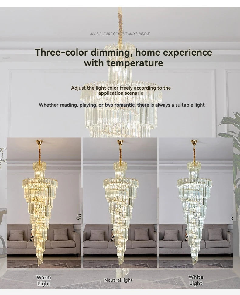 Loft Crystal Ceiling Chandelier For Staircase Living Room Modern Luxury Hall Large Crystal Chandeliers For High Ceiling Stairway