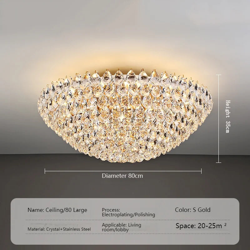 Luxury High Quality Round Golden Crystal Chandelier Living Room Bedroom Lamp French Style Luxury Atmosphere New Restaurant Lamp