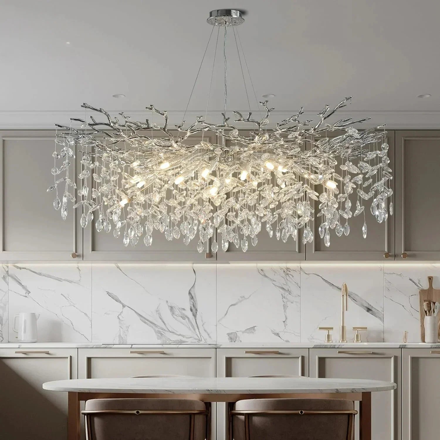 Modern Chrome Crystal Ceiling Chandelier Round Branch Crystal Chandeliers For Dining Living Room Bedroom Kitchen Fixture