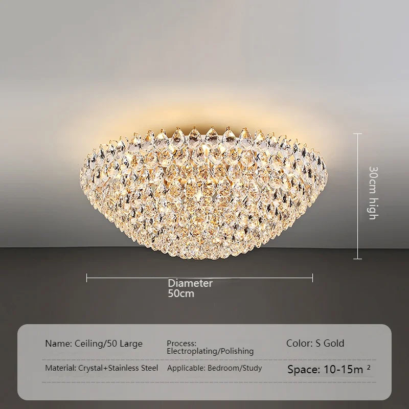 Luxury High Quality Round Golden Crystal Chandelier Living Room Bedroom Lamp French Style Luxury Atmosphere New Restaurant Lamp